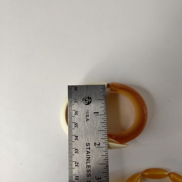 Plastic Necklace Hinge Bracelet Set Orange Beige Vintage Retro Mod Barrel Clasp - Picture 14 of 16